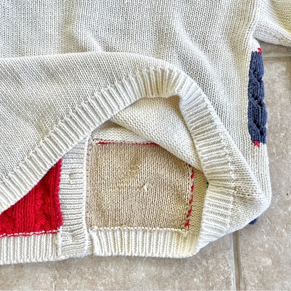 Vintage Knitted Patchwork Cardigan Women’s Red White Blue Fruits Sunflower Large - Picture 9 of 12